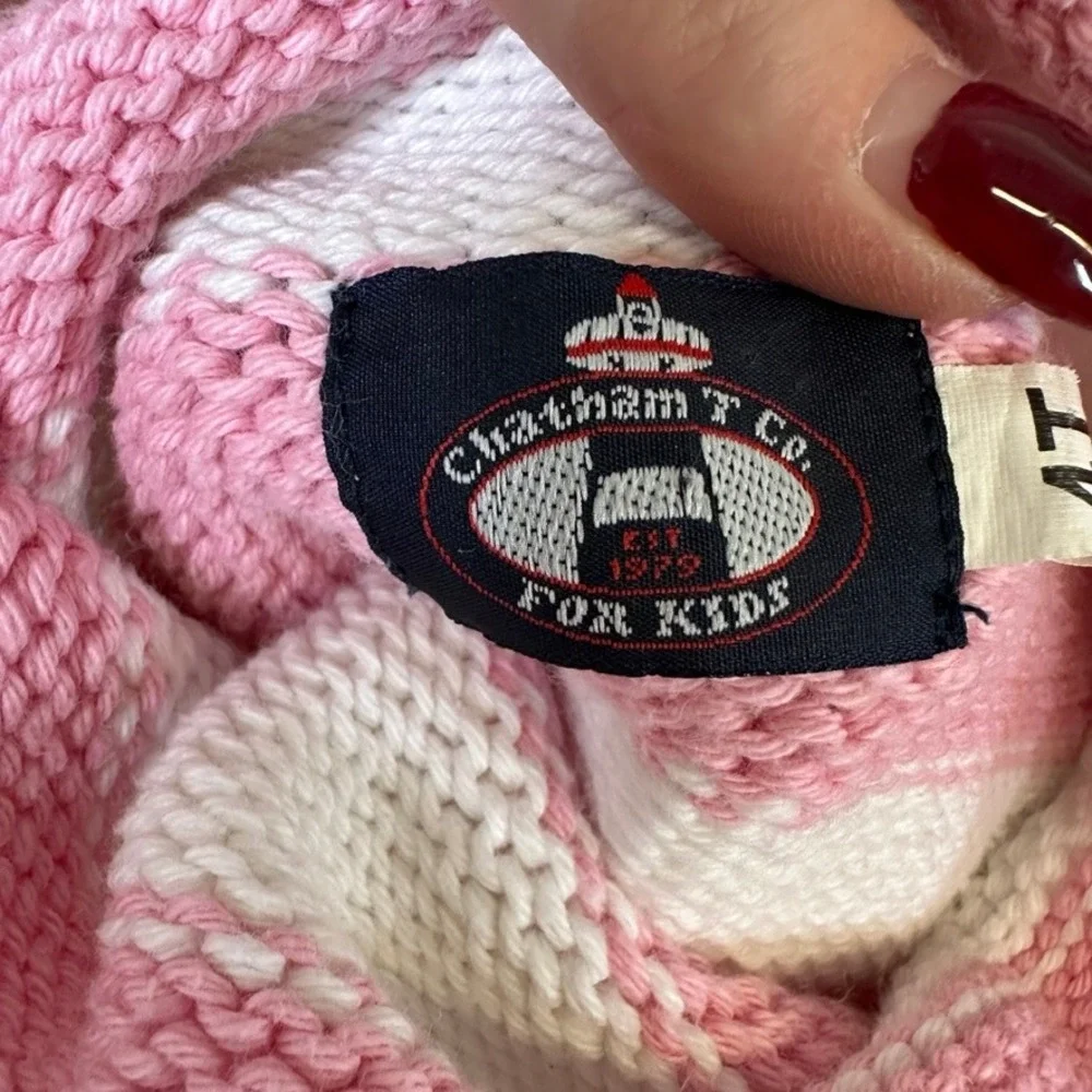 Chatham T Co For Kids Pink White Striped Whale Knit Sweater 4T Nautical Mockneck